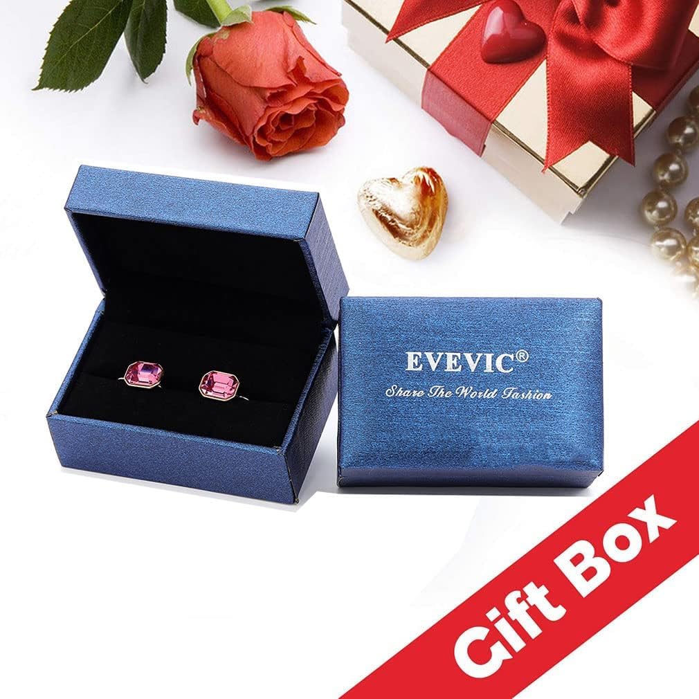 EVEVIC Austrian Crystal Octagon Leverback Drop Earrings for Women