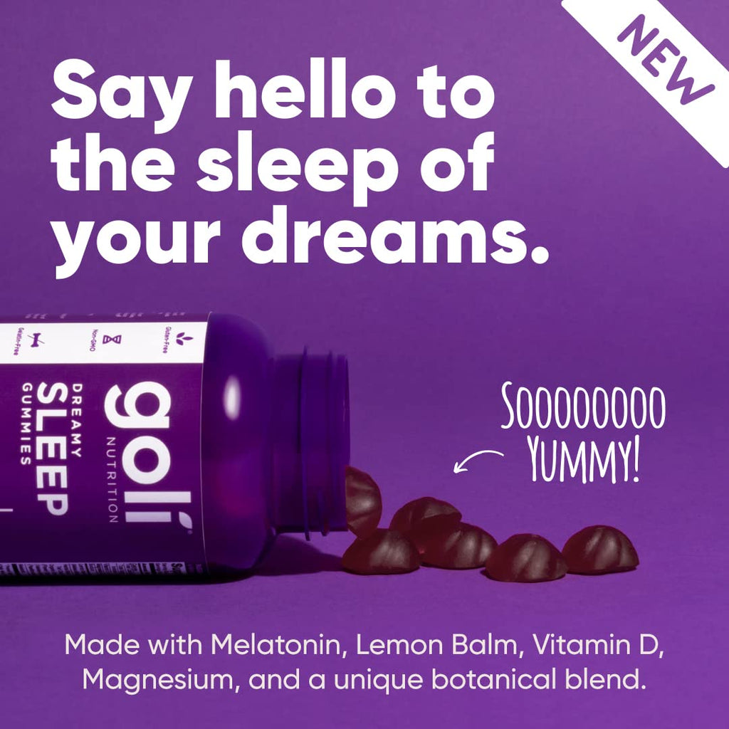 Goli Dreamy Sleep Gummy - 180 Count - Melatonin, Vitamin D, Magnesium, and Lemon Balm Extract - Gelatin-Free, Gluten-Free, Vegan & Non-GMO