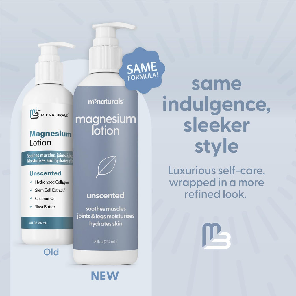 Unscented Magnesium Lotion for Sleep & Leg Cramps, Suitable for Sensitive Skin, Helps with Muscle Relaxation, Soothes Tired Legs & Foot Aches and Supports Restful Nights, 8 fl oz by M3