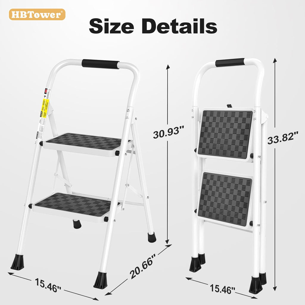 HBTower 2 Step Ladder,2 Step Stool for Adults Folding Step Stool with Cushioned Handle with Wide Anti-Slip Pedal Ergonomic Design