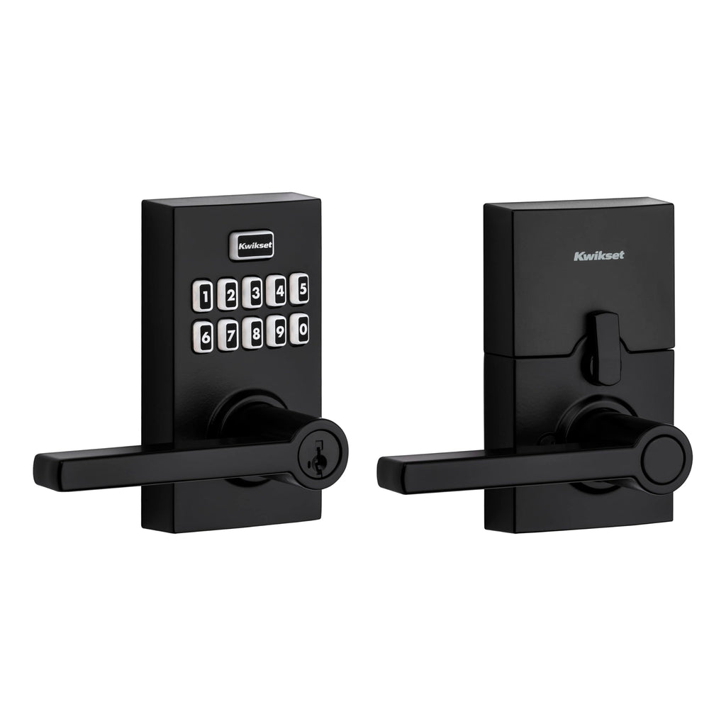 Kwikset SmartCode 917 Keypad Keyless Entry Residential Electronic Lever Lock Deadbolt Alternative with Halifax Door Handle, SmartKey Security, Matte Black Contemporary