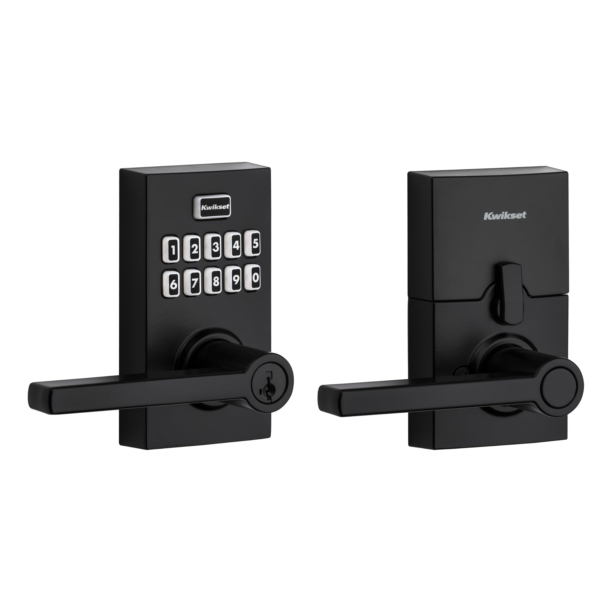 Kwikset SmartCode 917 Keypad Keyless Entry Residential Electronic Lever Lock Deadbolt Alternative with Halifax Door Handle, SmartKey Security, Matte Black Contemporary