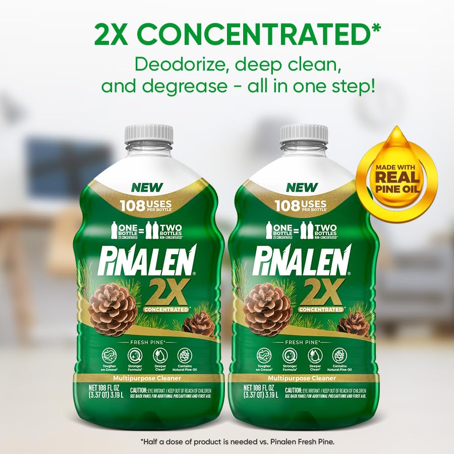 PINALEN 2X Max Aromas Concentrated Multipurpose Cleaner - Fresh Pine Scent - (2 Pack) 108 fl oz - All Purpose Cleaner for Kitchen, Bathroom, Floors & Outdoors