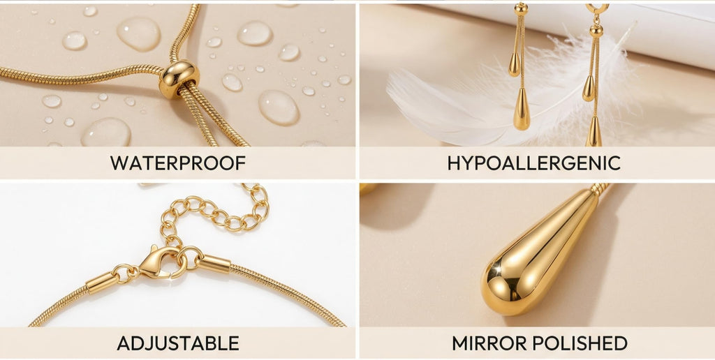 RINHOO FRIENDSHIP Gold Plated Teardrop Jewelry Set for Women(Gold Style)