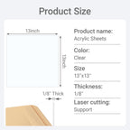 LoengMax 1/8" Thick (3mm) Clear Acrylic Sheet 13" x 13" - 2 Pieces | Cast Plexiglass for DIY Crafts, Sign, Photo Frame, Display Projects