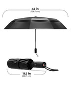 Windproof Travel Umbrella - Compact & Withstands Winds up to 100MPH, Strongest Premium Auto Folding Umbrella for Rain and Sun - Durable, Light & Portable for Women & Men, Fits Backpack & Cars