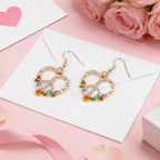 Peace Sign Earrings, 70s Hippie Earrings, Boho Heart Flower Diamond Drop Earrings for Women, Zirconia Love Heart Pendant Dangle Peace Earring, Rose Gold Chain Birthday Valentines Day Jewelry Gifts