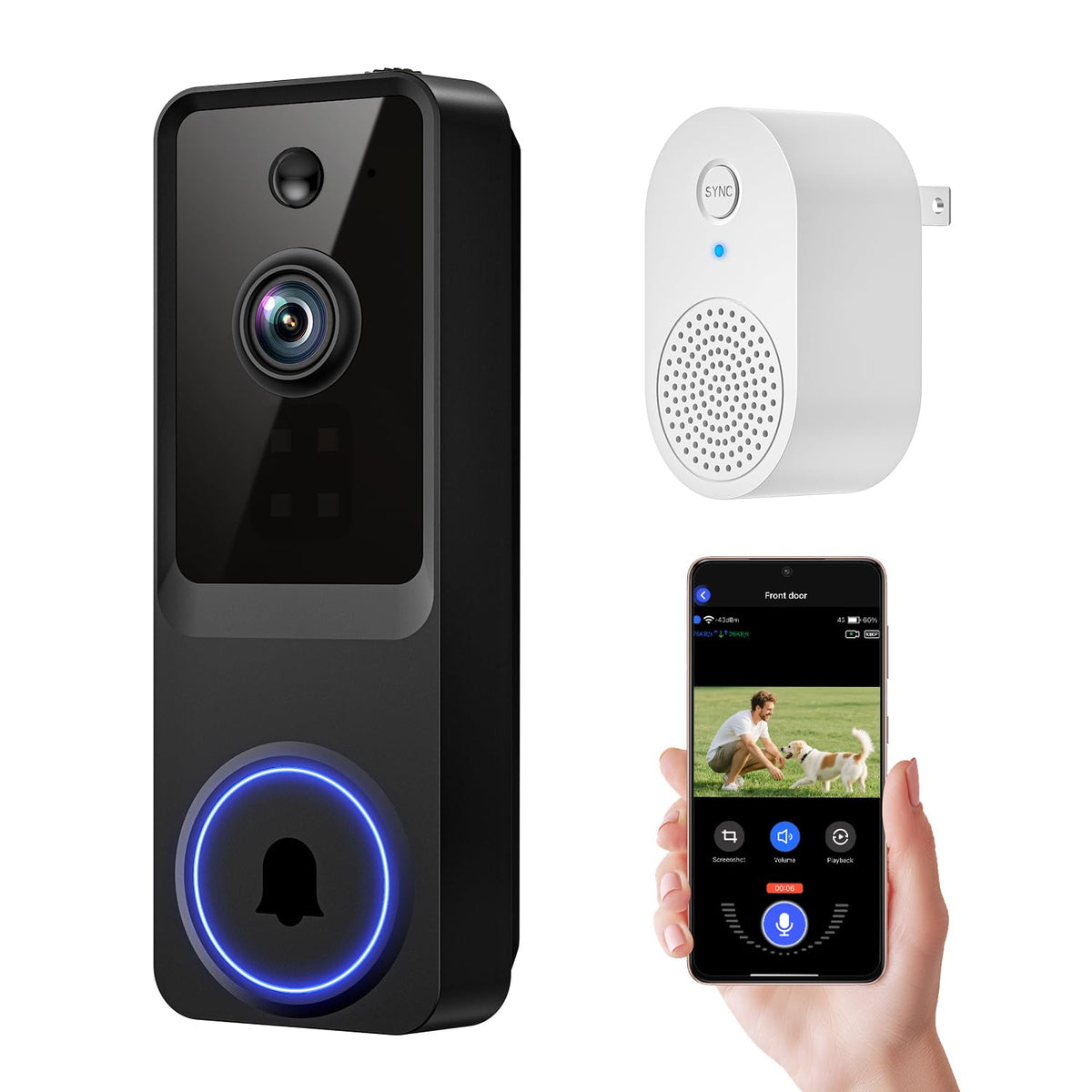 Tuflorexa 1080p Wireless Wi-Fi Video Doorbell Camera with Smart Human Detection, Night Vision, Two Way Audio, Cloud Storage, Support 2.4G WiFi Only