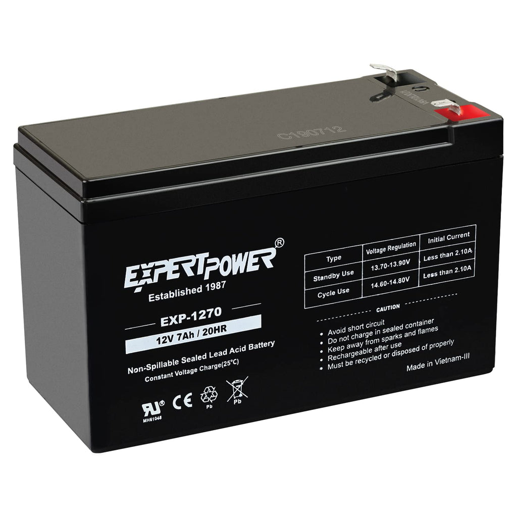 ExpertPower EXP1270, 12V 7Ah Battery SLA Rechargeable with F1 Terminals