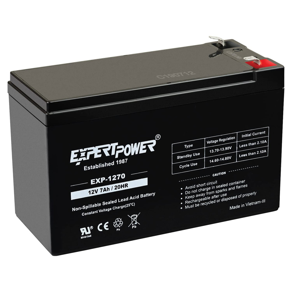 ExpertPower EXP1270, 12V 7Ah Battery SLA Rechargeable with F1 Terminals
