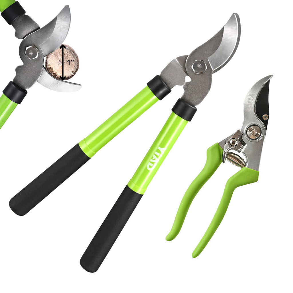 2Pcs High Carbon Steel Bypass Hand Loppers & SK5 Pruning Shears Set