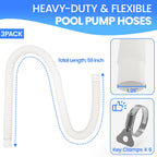 Poolvio Pool Hoses for Above Ground Pools 1.25" Diameter x 59" Long, 3-Pack, Heavy Duty UV Resistant & Leak-Proof Pool Pump Hoses with 6 Metal Thumb Clamps, Fits Intex Filter Pump 607/637