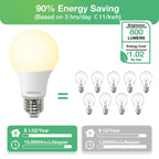 DEGNJU A19 LED Light Bulbs, 60 Watt Equivalent LED Bulbs, Soft White 2700K, 800 Lumens, E26 Standard Base, Non-Dimmable, 8W Warm White LED Bulbs for Bedroom Living Room, 6 Pack