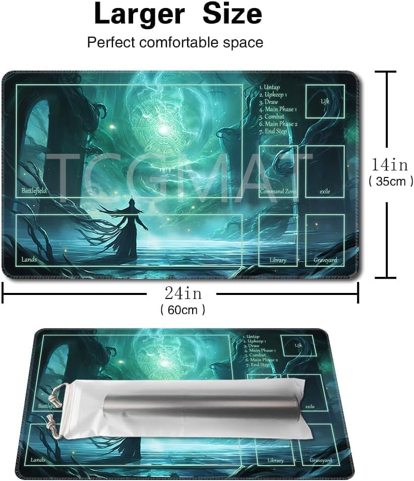MTG Playmat Size 24x14in Free Storage Bags Non-Slip Backing, Ideal for Card Game Enthusiasts TCG Playmat (The Final Spell-Deck)
