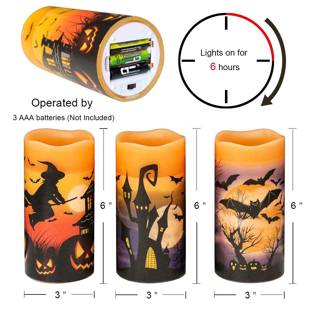 DRomance Halloween LED Flameless Pillar Candles Battery Operated with Timer