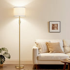 Yemela 【Upgraded】 Dimmable Gold Floor Lamps for Living Room, 9W LED Bulb Included, Modern Standing Lamp with White Lamp Shade, Tall Pole Light for Bedroom Reading Office Corner Nursery