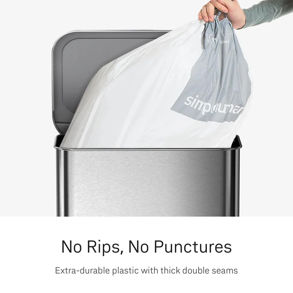 simplehuman Code H 100 Count, Dispenser Pack Custom Fit Liners, Drawstring Trash Bags, 30-35 Liter / 8-9 Gallon, White