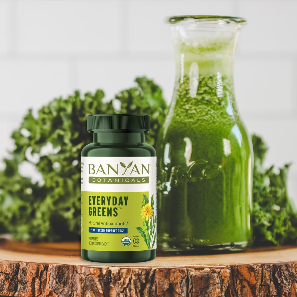 Banyan Botanicals Organic Everyday Greens – Concentrated Superfood Tablets – Spirulina, Wheat Grass & Alfalfa for Cellular Vitality & Antioxidant Support – 90 Tablets – USDA Organic