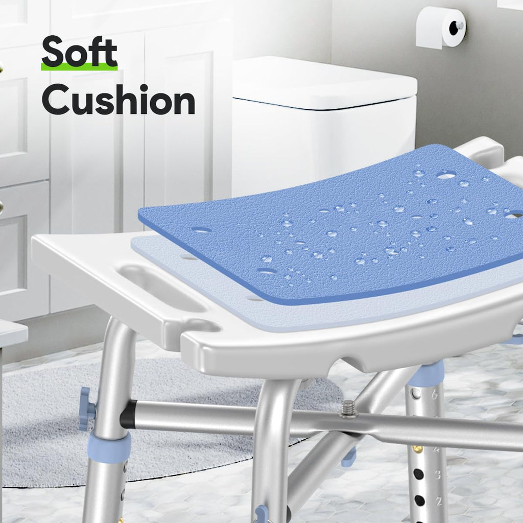 Delog Heavy Duty Shower Chair - 500lb Capacity, Padded Bath Seat with 6 Height Adjustable Tubes - Tool Free Anti-Slip Bench for Elderly, Senior, Handicap & Disabled