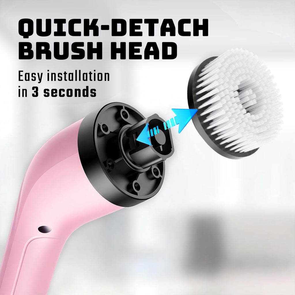 Highyes Electric Spin Scrubber for Cleaning Bathroom: Cordless Power Shower Scrubber - Electric Cleaning Brush for Tile Tub - Pink