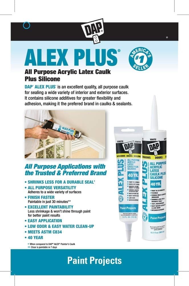 DAP INC 18152 10.1oz White Alex Plus Acrylic Latex Caulk with Silicone | Pack of 4