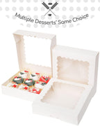 qiqee Auto-pop Up 90pcs White Pastry Box With Window Donut Pie Boxes 8"x8"x2.5" Bakery Box