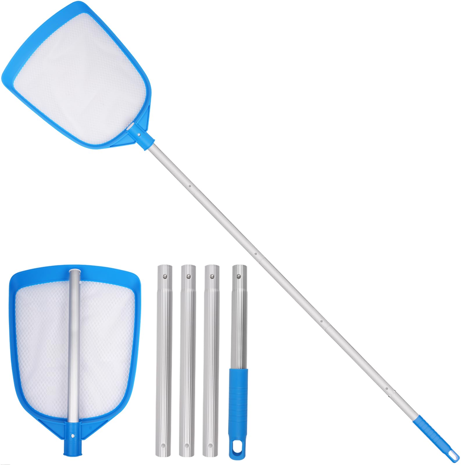 TidyMister Pool Leaf Skimmer Net Ultra Fine Mesh with Aluminum Poles 5 Sections 6 Feet Swimming Pool Cleaning Net Leaf Catcher for Above Ground Pools Inground Pools