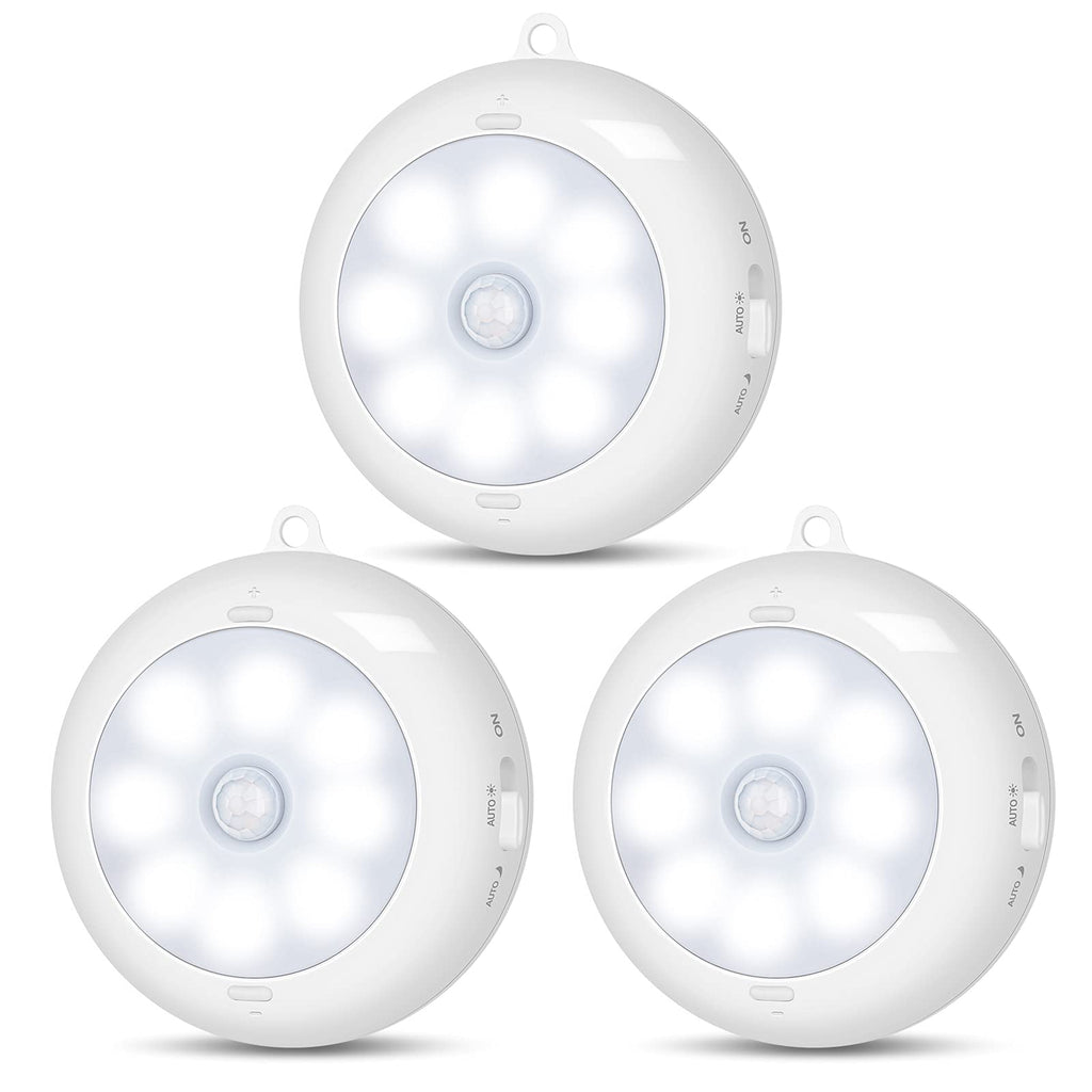 Reoshine Motion Sensor Light Indoor, LED Night Light Closet Lights, Under Cabinet Lights, AA Battery Operated Stick on Wireless Puck Lights for Wall, Step, Stair, Dimmable (3 Pack)