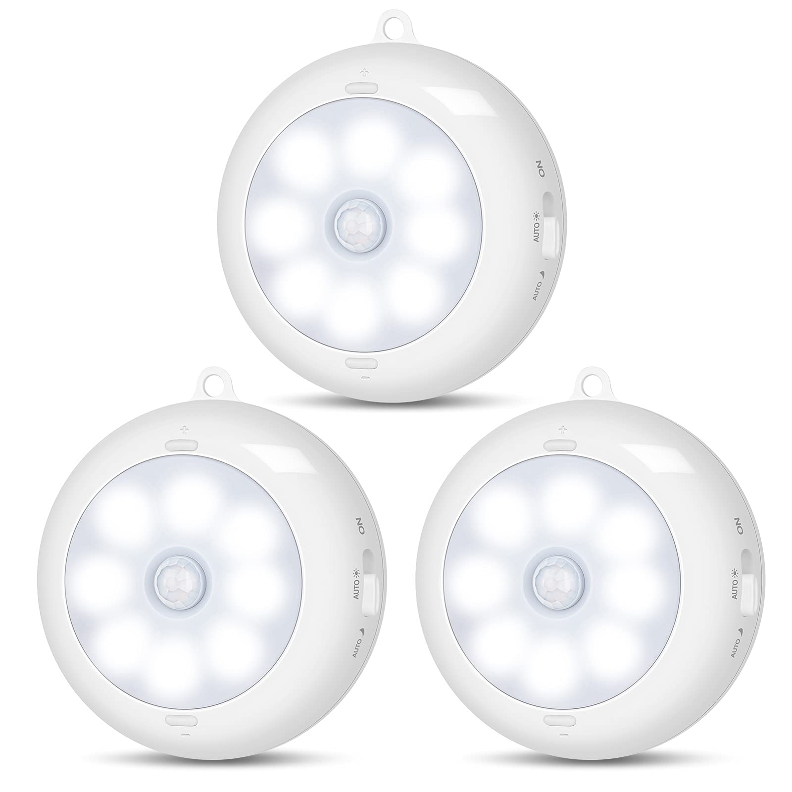 Reoshine Motion Sensor Light Indoor, LED Night Light Closet Lights, Under Cabinet Lights, AA Battery Operated Stick on Wireless Puck Lights for Wall, Step, Stair, Dimmable (3 Pack)