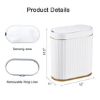 ELPHECO Bathroom Trash Can with Lid, 2 Gallon, Motion Sensor, White Gold