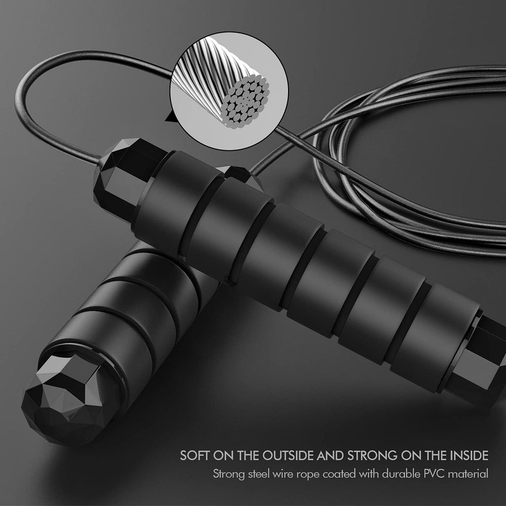 Loocio Jump Rope, Tangle-Free Rapid Speed Jumping Rope Cable with Ball Bearings for Women, Men and Kids, Adjustable Foam Handles Steel Ropes Fitness,2 Pack���, Black