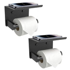 SetSail Toilet Paper Holder with Shelf Adhesive or Screw-in Bathroom Toilet Paper Roll Holders Wall Mount Matte Black Tissue Holder for Bathroom Hardware Accessories, 2 Packs