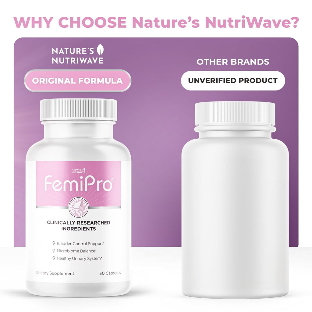 Femipro Bladder Control Supplements for Women & Men, Natural Herb & Probiotic Blend, Supports Urinary Tract Health & Microbiome Balance | Made in USA Non-GMO, 30 Capsules, 3 Month Supply