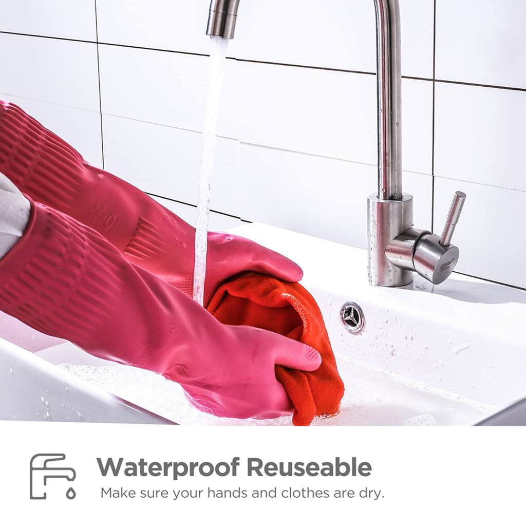 IUCGE Rubber dishwashing gloves 6 Pairs for kitchen,Cleaning washing dish gloves long for household reuseable durable.(Large,Multicolor)