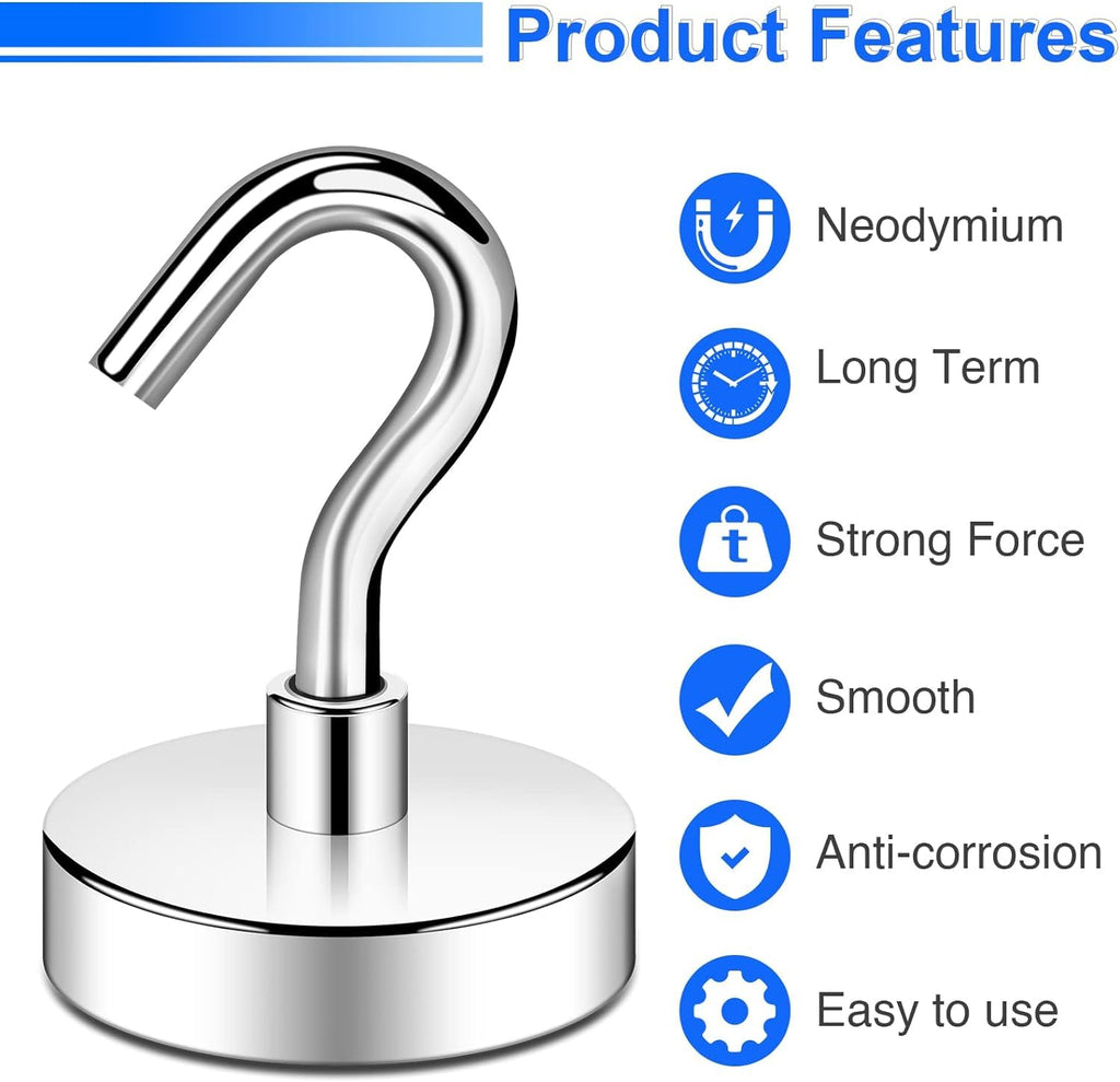 DIYMAG Magnetic Hooks Heavy Duty, 85 LBS Neodymium Magnet Hooks for Home, Kitchen, Workplace, Office, Garage and Indoor Hanging, Silver, Pack of 12