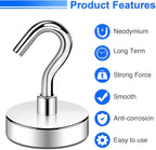 DIYMAG Magnetic Hooks Heavy Duty, 85 LBS Neodymium Magnet Hooks for Home, Kitchen, Workplace, Office, Garage and Indoor Hanging, Silver, Pack of 12