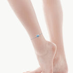 PUPILLEMON 925 Sterling Silver Blue Opal Sea Turtle Anklet for Women
