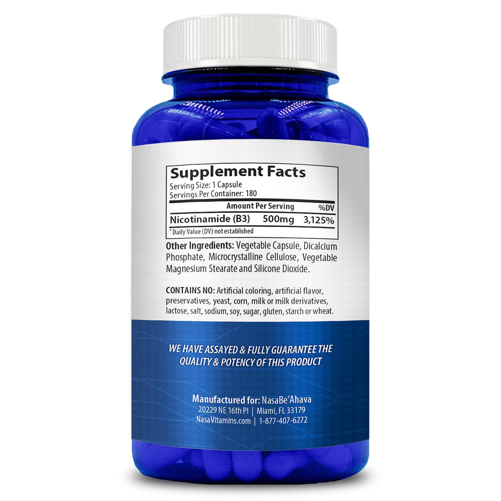 Vitamin B3 Nicotinamide 500mg Capsules | NAD+ Precursor and Longevity with Nicotinamide Form of Vitamin B3 Niacin Flush Free for Aging Skin Energy & Cellular Support | Made in the USA (180 Day Supply)