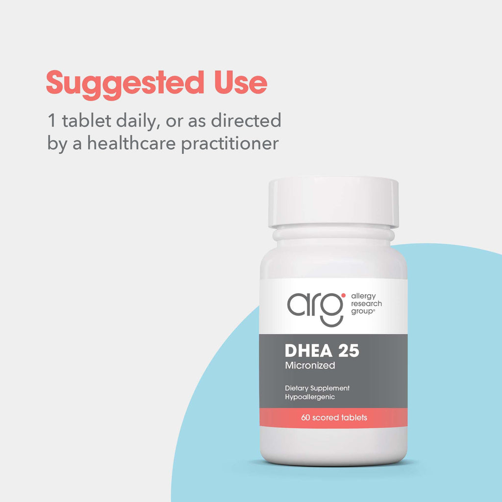 Allergy Research Group ARG DHEA 25 Micronized Lipid Matrix - Supports Hormone Balance & Brain Function - Delivers 25 mg DHEA - Micronized & Plant Sourced - Hypoallergenic - 60 Servings - 60 Capsules