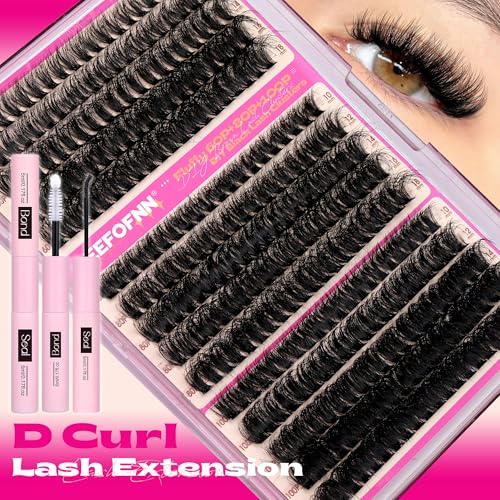 DIY Lash Extension Kit Fluffy Lash Clusters Kit 300PCS Eyelash Clusters with Bond and Seal Glue Thick 60D+80D+100D Cluster Eyelash Extensions Kit D Curl Volume Individual Lashes Kit at Home by Eefofnn
