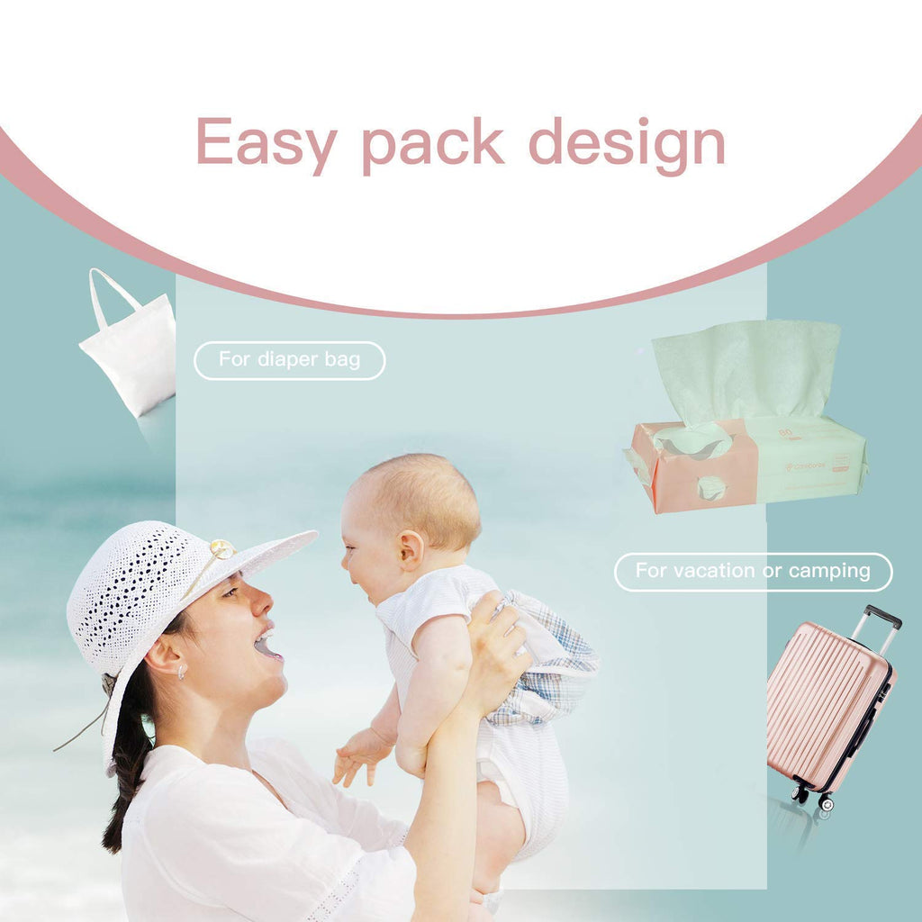 Careboree Extra Thick Dry Wipe, Disposable Face Drying Towel 100% Cotton, Lint-Free Cotton Tissues (2 Pack)