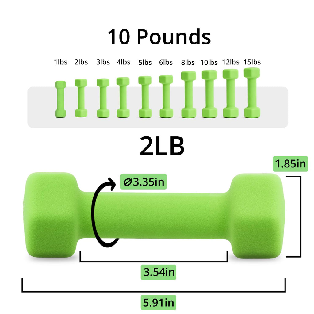Portzon Weights Dumbbells 10 Colors Options Compatible with Set of 2 Neoprene Dumbbells Set,1-15 LB, Anti-Slip, Anti-roll, Hex Shape