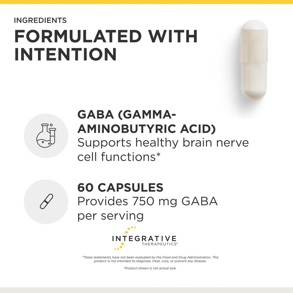 Integrative Therapeutics GABA - Brain Health Supplement that Supports Nerve Cell Function* - Support Neurochemical Balance & Neurotransmitter Production* - Dairy-Free - 60 Capsules (60 Servings)