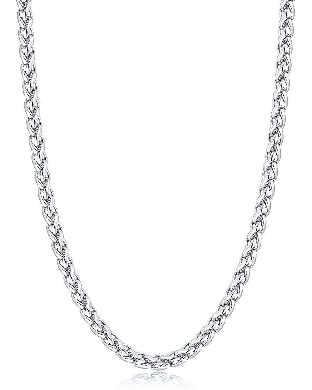 Jewlpire Silver Chain for Men, 4mm Wheat Chain Necklace Stainless Steel Necklaces Chains for Men, Mens Necklaces 20 Inch