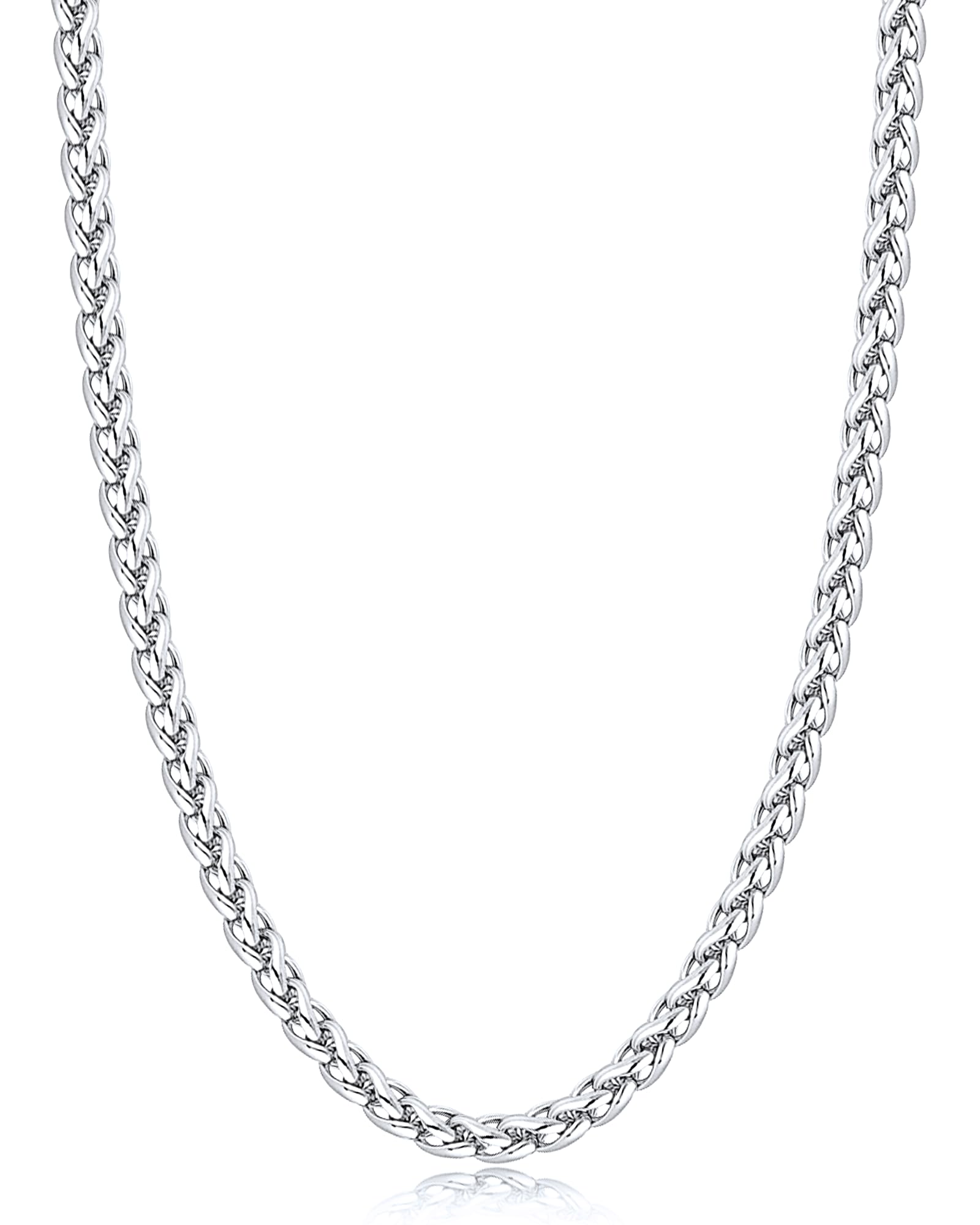 Jewlpire Silver Chain for Men, 4mm Wheat Chain Necklace Stainless Steel Necklaces Chains for Men, Mens Necklaces 20 Inch
