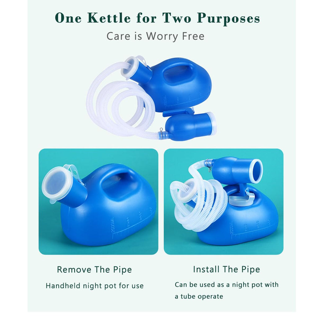Male Urinal Bottle 68 OZ Portable Urinals for Men 59" Long Hose with Lid (Blue)
