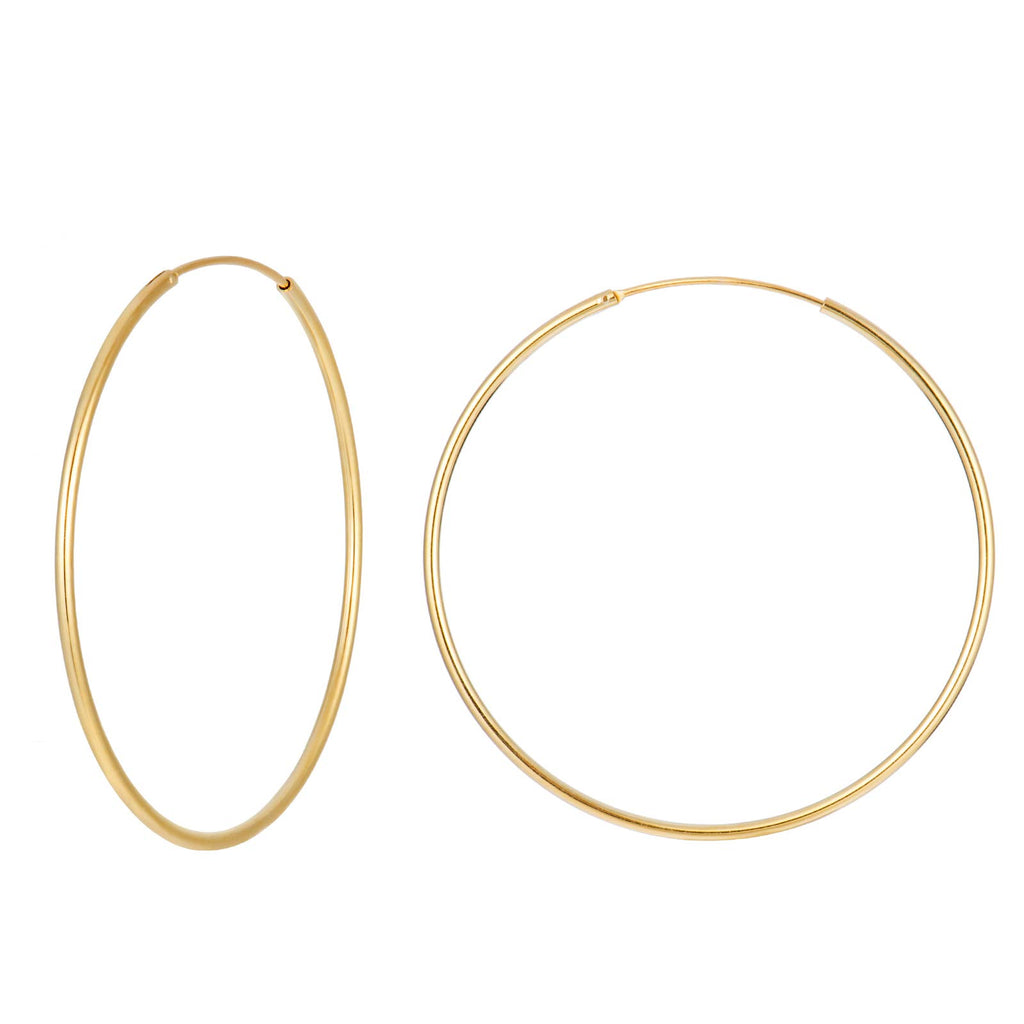 Thin Gold Hoops 40mm Medium Size | 1.2mm Sterling Silver Simple Large Hoop Earrings | Minimalist Skinny Threader Gold Hoop Multiple Sizes