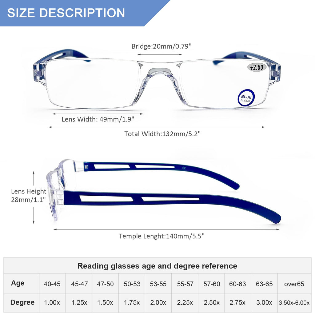 AQWANO Blue Light Blocking Computer Reading Glasses 5 Pack Clear Frame Rimless Readers Anti Glare Filter Lightweight for Women Men, 2.5