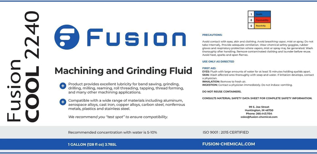 Metal Cutting Oil Cutting Fluid for Machine Shops | Fusion Cool 2240 | General Purpose Coolant for and Machine Shop Operations | Health Safety | Exceptional Sump Life | Semisynthetic (1 Gallon)