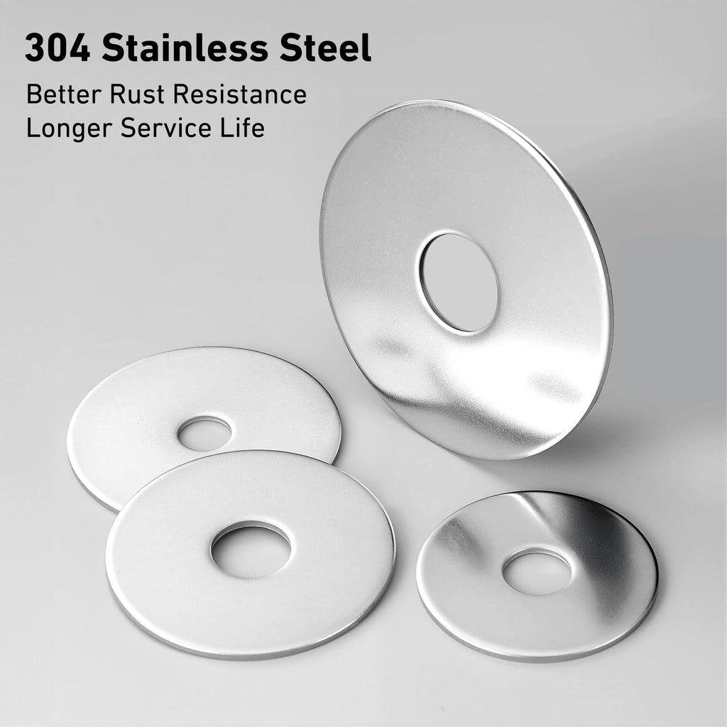 BNUOK 23PCS 1/4" x 2" Fender Washers, 304 Stainless Steel 18-8, Thickened 1/4 Fender Washer,1/4" ID x 2" OD